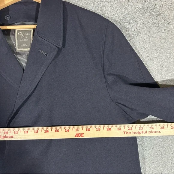 Vintage Christian Dior MONSIEUR Men’s Trench Coat Navy Blue 42L 100% Wool USA